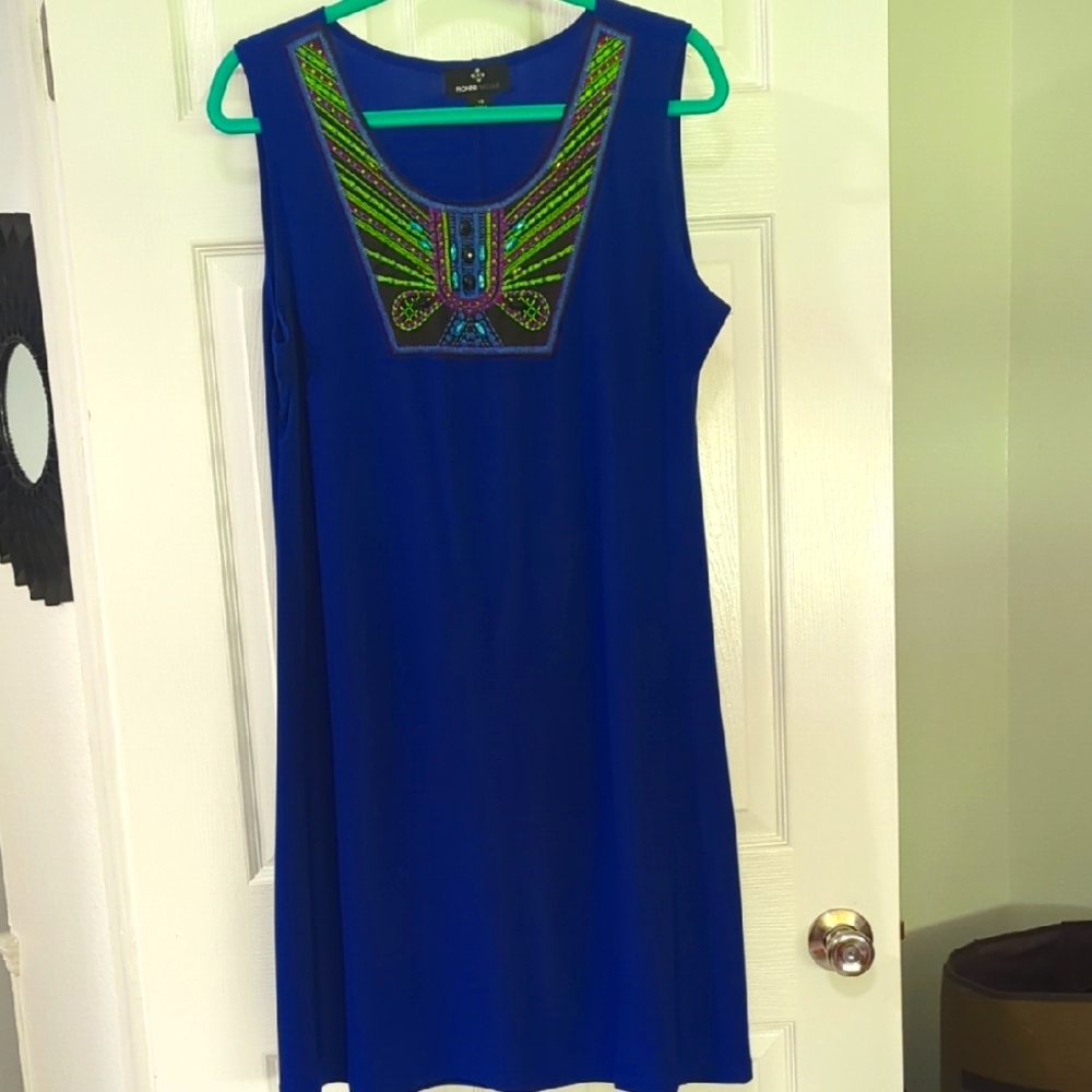 Like New Ronni Nicole Blue Green Embellished Sheath Sleeveless Shift Dress (14)